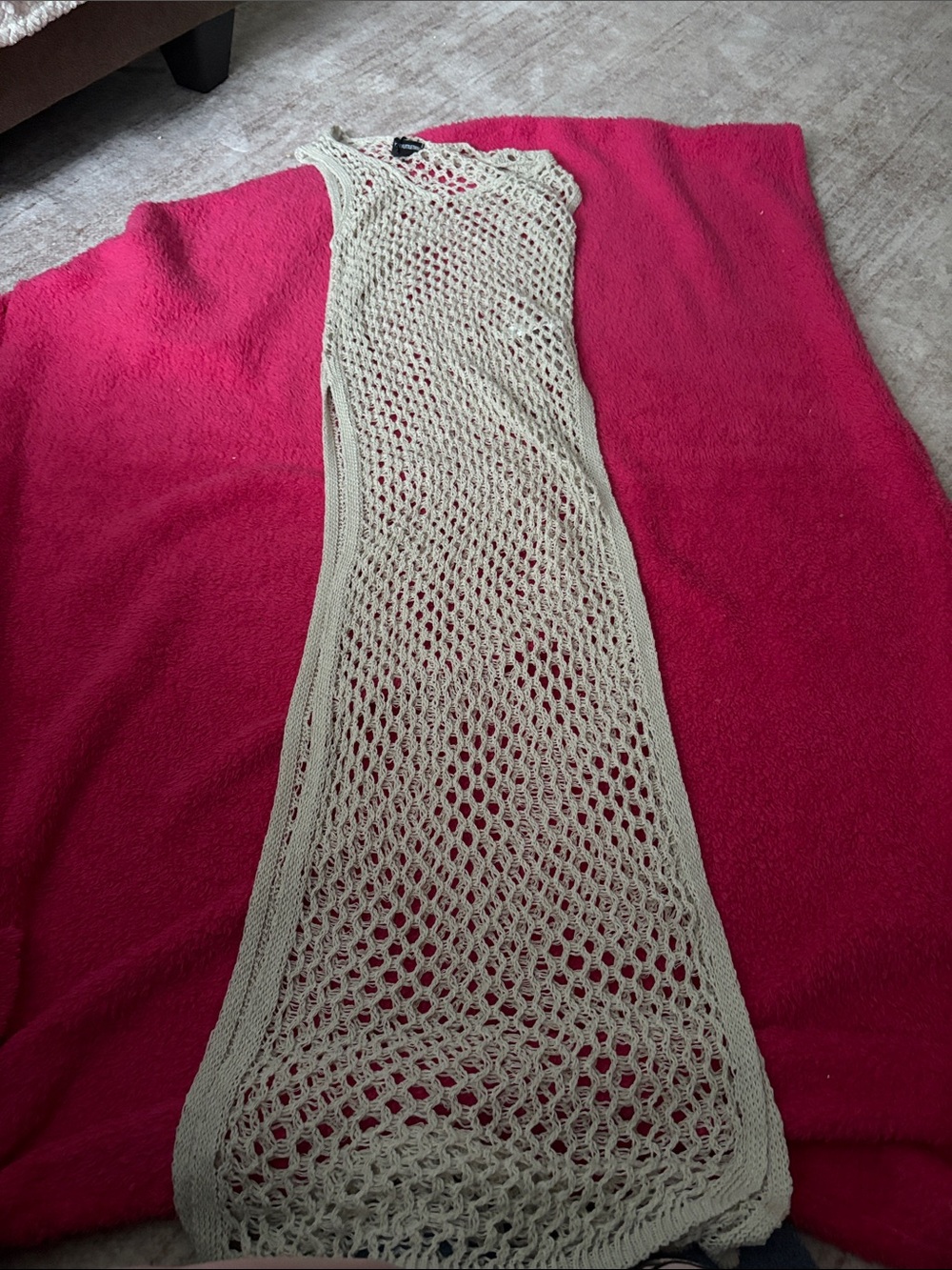 PrettyLittleThing Cream Crochet Maxi Cover-Up